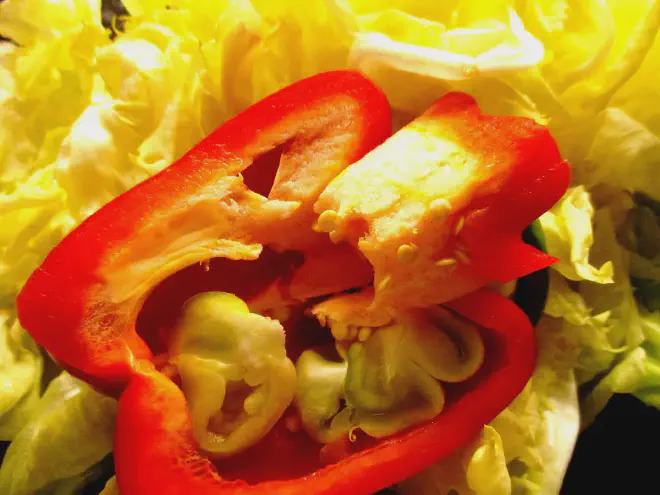 Hojas de endivia amarilla como parte de una salsa paprika