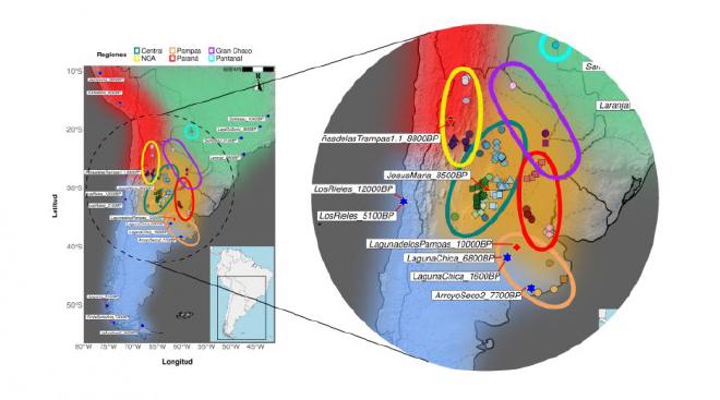 Mapa del muestreo de la permanencia de un lnaje genético propio del centro de Argentina