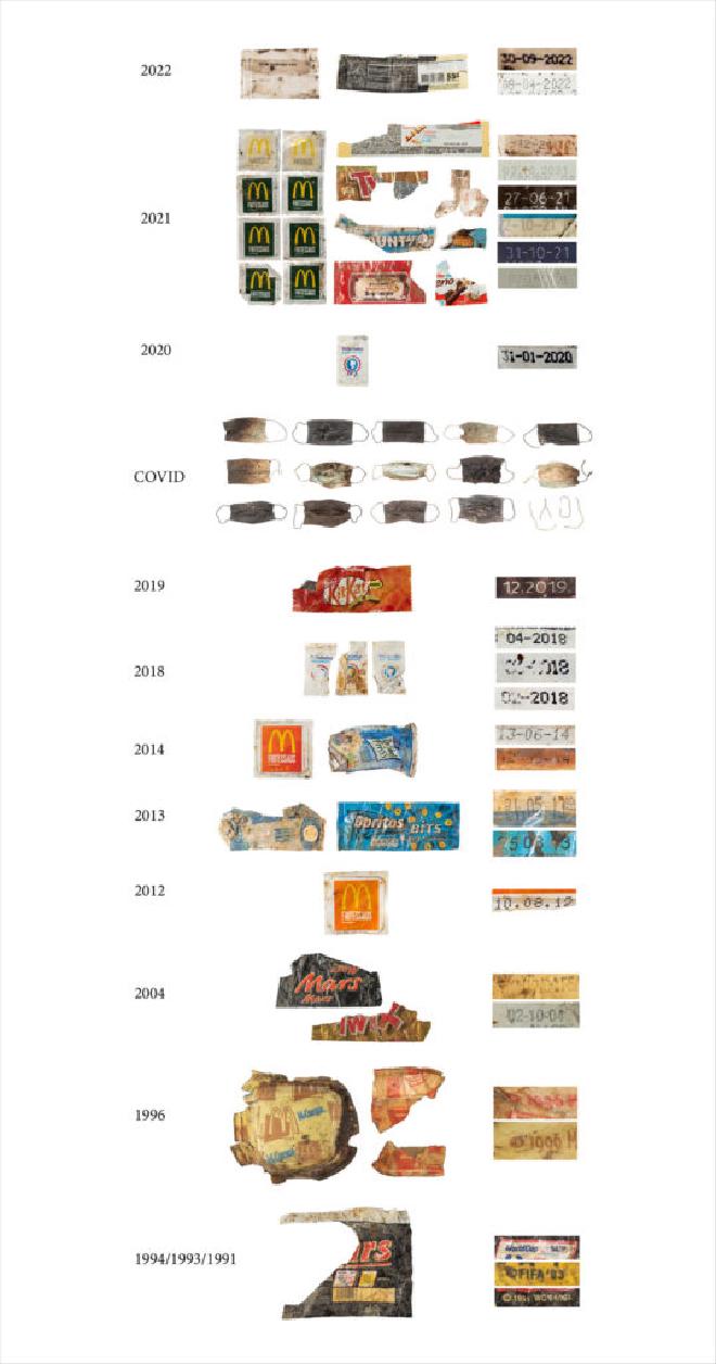 Los científicos usaron basura para datar la construcción de nidos de pájaros en Ámsterdam. Haga clic en la imagen para verla más grande. Crédito: Auke-Florian Hiemstra